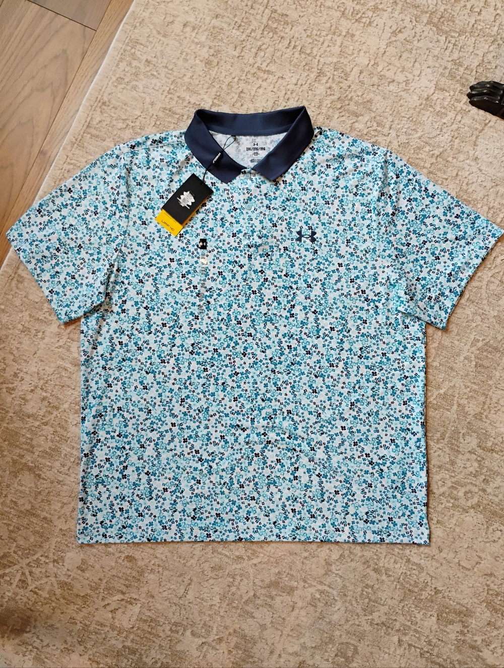 NWT 2XL Under Armour UA Golf Matchplay Printed Polo Shirt Blue Floral UPF 40 NEW